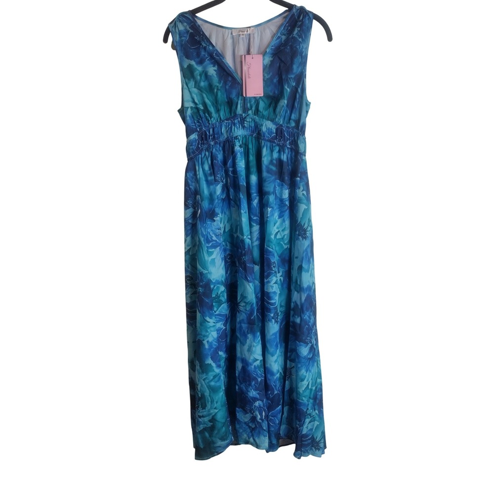 Flessibili Blue Floral Watercolor Sleeveless Smocked Waist Maxi Dress Size M